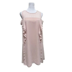 BCBG MAXAZRIA Jenni Ruffle Shoulder Racerback Peach Shift Dress Size Small